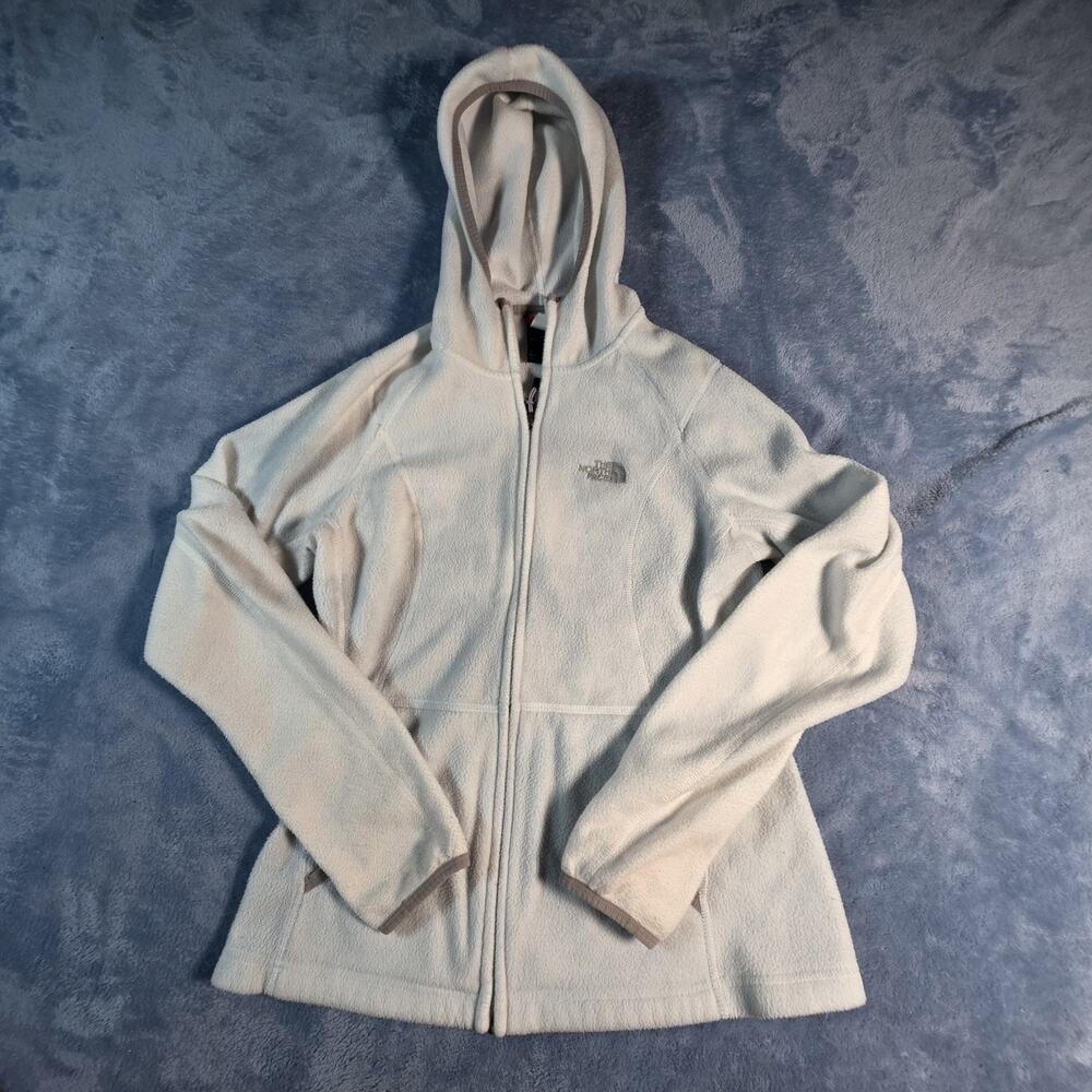The North Face Fleece Jacket Womens Small White Full Zip Hooded Hiking